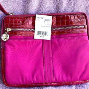 NWT BRIGHTON Twister Fushia nylon patent leather zip around iPad/tablet Pouch